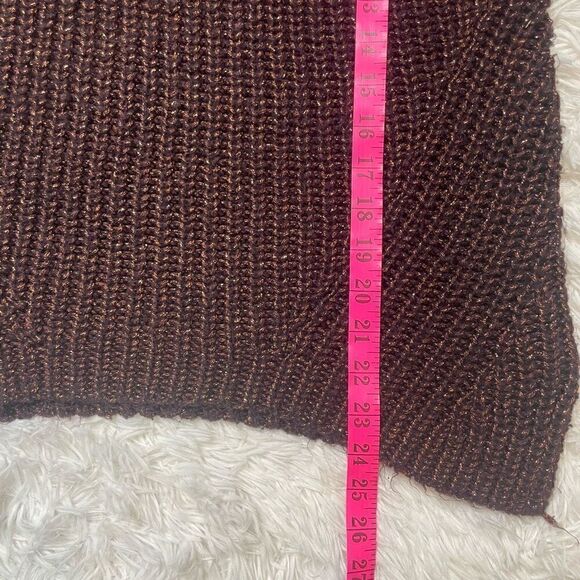 Ann Taylor SHIMMER Chunky Knit Crew Neck Sweater SPICED COCOA XS Balloon Sleeves - Picture 5 of 8